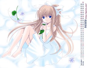 Rating: Safe Score: 29 Tags: air barefoot blue_eyes bow brown_hair calendar dress flowers jpeg_artifacts kamio_misuzu long_hair patoto ponytail summer_dress white User: Oyashiro-sama