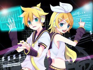 Rating: Safe Score: 34 Tags: aqua_eyes blonde_hair fang gomano_rio headphones kagamine_len kagamine_rin male music navel short_hair tie vocaloid User: C4R10Z123GT