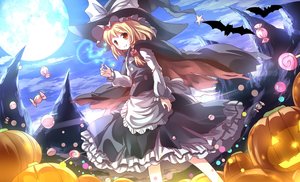 Rating: Safe Score: 106 Tags: animal bat blonde_hair bow braids candy cape clouds dress food halloween hat kirisame_marisa lollipop moon night orange_eyes pumpkin ribbons risutaru sky touhou witch witch_hat User: gnarf1975