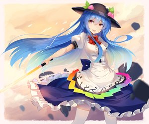 Rating: Safe Score: 33 Tags: aqua_hair bow hat hinanawi_tenshi long_hair rin_falcon skirt sword thighhighs touhou weapon User: RyuZU