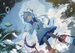 Rating: Safe Score: 37 Tags: aliasing animal bird blue_eyes braids building clouds flowers grass kiduki leaves long_hair necklace original rain reflection sky umbrella water User: BattlequeenYume