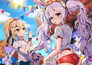 Rating: Safe Score: 44 Tags: animal_ears anthropomorphism ass ayanami_(azur_lane) azur_lane blonde_hair bloomers blush bunny_ears bunnygirl clouds drink group gym_uniform javelin_(azur_lane) laffey_(azur_lane) lerome orange_eyes ponytail purple_eyes purple_hair red_eyes short_hair sky tree twintails unicorn_(azur_lane) white_hair User: BattlequeenYume