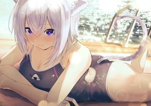 Rating: Safe Score: 82 Tags: animal_ears ass blush catgirl hololive misaki_nonaka nekomata_okayu purple_eyes purple_hair swimsuit tail wet User: BattlequeenYume