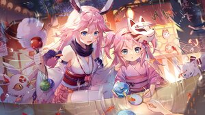 Rating: Safe Score: 98 Tags: 2girls animal animal_ears apple blue_eyes blush candy festival fireworks fish food fruit honkai_impact honkai_(series) japanese_clothes loli long_hair mask pink_hair reflection rope skirt sky summer tagme_(artist) thighhighs twintails water yae_rin yae_sakura_(benghuai_xueyuan) yukata User: BattlequeenYume