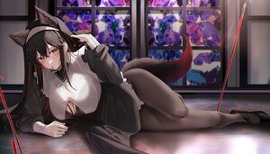 Rating: Questionable Score: 98 Tags: animal_ears arknights black_hair bra breasts cleavage cross headdress long_hair necklace nun pantyhose ru_zhai see_through tail texas_(arknights) underwear wolfgirl yellow_eyes User: BattlequeenYume