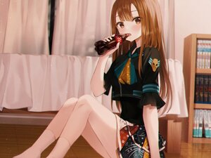 Rating: Safe Score: 57 Tags: bed blush brown_eyes brown_hair coca_cola drink long_hair original skirt socks wabbajack User: Dreista