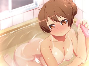 Rating: Questionable Score: 425 Tags: blush breasts brown_eyes brown_hair chuunibyou_demo_koi_ga_shitai! nibutani_shinka nipples nude tachimi_(basue) tan_lines wet User: opai