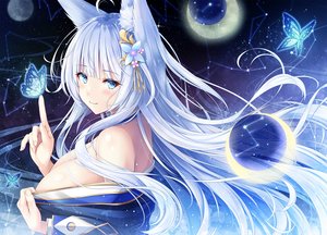 Rating: Questionable Score: 110 Tags: akashio_(loli_ace) animal_ears anthropomorphism aqua_eyes azur_lane breasts butterfly cleavage close foxgirl gray_hair japanese_clothes long_hair moon no_bra shinano_(azur_lane) stars white_hair User: BattlequeenYume