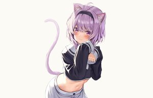 Rating: Safe Score: 179 Tags: animal_ears athenawyrm blush catgirl cat_smile headband hololive nekomata_okayu purple_eyes purple_hair school_uniform short_hair tail User: otaku_emmy