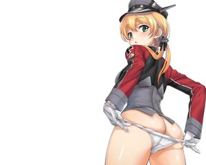 Rating: Questionable Score: 219 Tags: anthropomorphism ass blonde_hair blush gloves green_eyes hat ipuusan_(pestxsan) kantai_collection military panties panty_pull prinz_eugen_(kancolle) underwear uniform white User: RyuZU