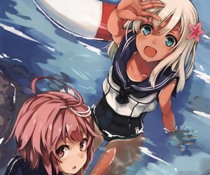 Rating: Safe Score: 102 Tags: anthropomorphism blue_eyes brown_eyes brown_hair cropped dark_skin gray_hair i-58_(kancolle) kantai_collection maki_pei ro-500_(kancolle) school_swimsuit school_uniform swimsuit tan_lines wet User: mattiasc02